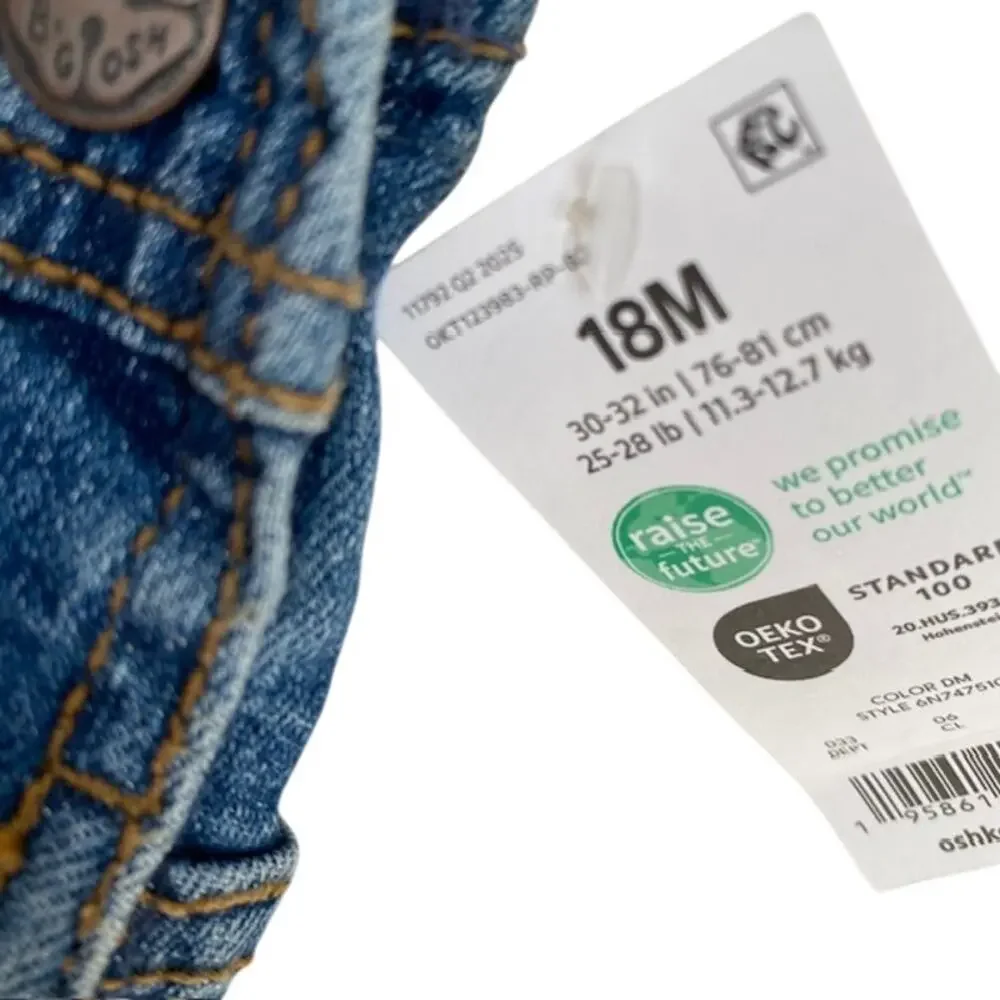 OshKosh B'gosh Blue Jean Denim Overalls - 18M - NWT